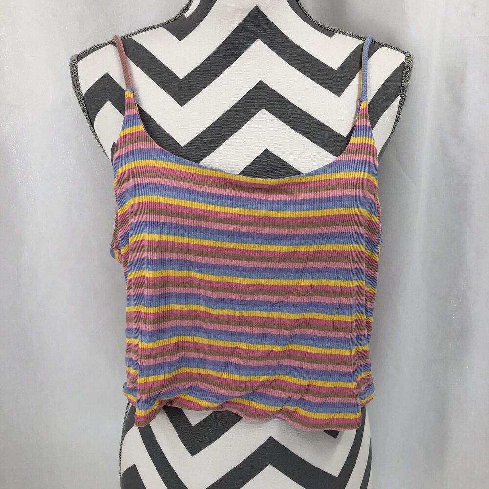 BP. Striped Rib Knit Cropped Camisole Tank Pink Multi Stripe BP447678WN Plus 1X